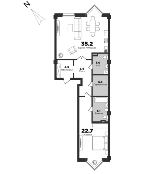 Royal Park, 1 bedroom, 87.6 m² | planning of elite apartments in St. Petersburg | М16